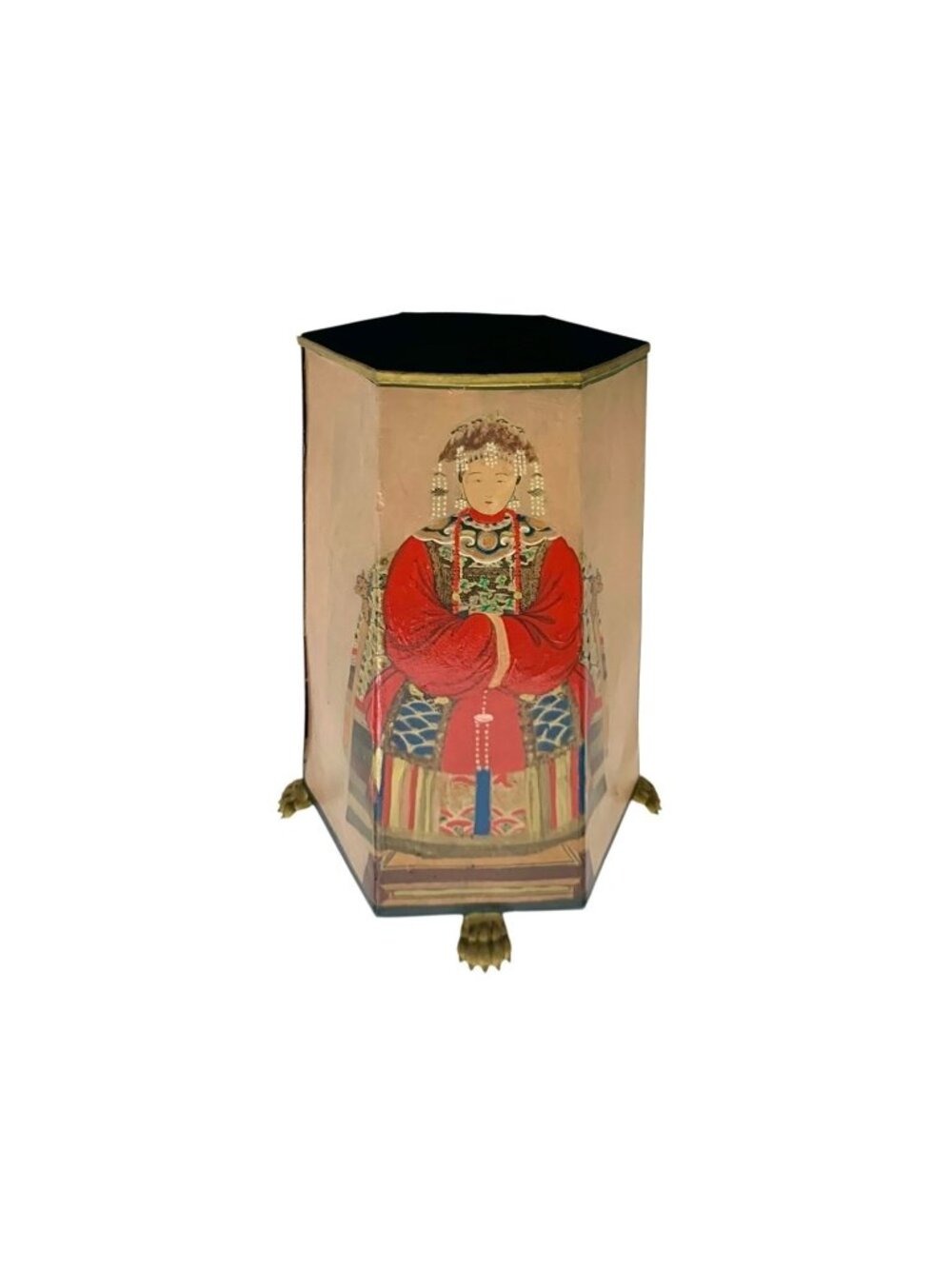 Can with Empress Design Chinoiserie Footed Container Vintage Oriental Decor